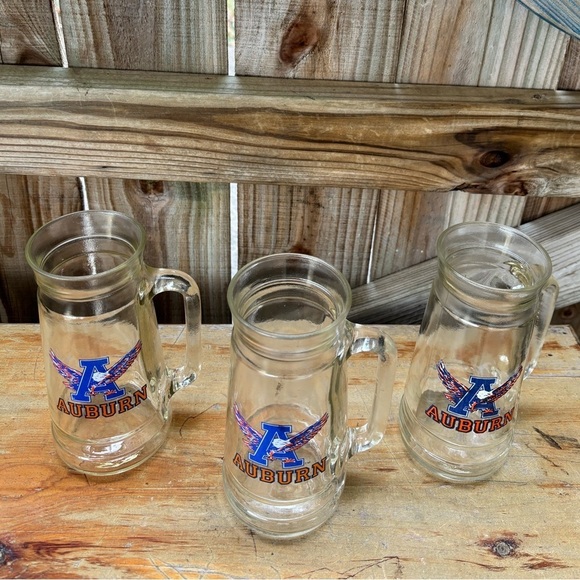 Set of 3 Vintage AU Auburn University 20oz Clear Glass Beer Stein Mugs - Picture 2 of 8
